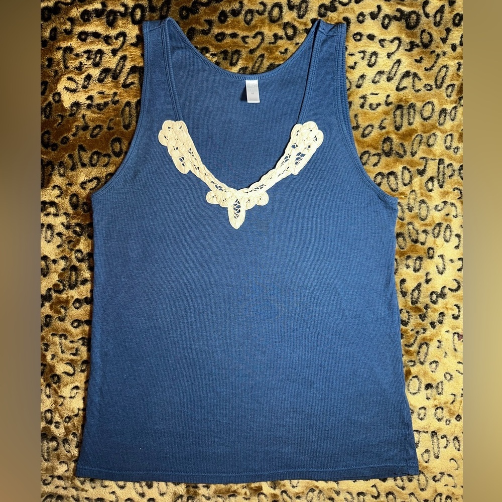 Old Navy Intimates Blue Tank Top with Crochet Lace Trim – Size M